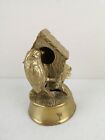 Heavy Vintage Brass Metal Bird & Bird House Ornament on Pedestal 13.5 cm H VGC