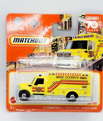 Matchbox 2023 Short Card International Workstar Ambulance MBX County Toy Car New - Image 1 of 4