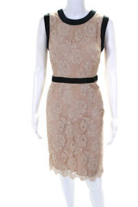 Milly Of New York Womens Lace Floral Silk Lined Textured Dress Tan Size4