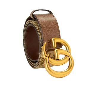 Cintura Gucci Guccissima stampa tela e pelle doppia fibbia G US 36 IT 90 - Foto 1 di 4
