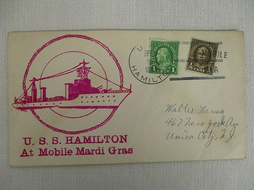 FEB 22 1938 USS HAMILTON AT MOBILE MARDI GRAS MOBILE ALABAMA COVER - Image 1 of 1