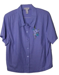 DRESS BARN LINEN BLOUSE ladies size 18W purple embroidered NWT short sleeve - Picture 1 of 8