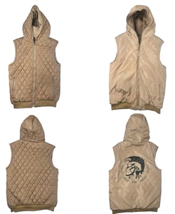 Diesel Only The Brave Tan Quilted Reversible Full Zip Hood Puffer Vest Women XL - Picture 1 of 19