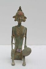 Vintage Handcrafted Brass Bastar Tribal Woman Seated Unqiue Figure Statue Nh1494