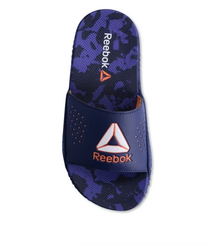 Diapositive in memory foam regolabile Reebok per ragazzi blu arancione nuove con etichette taglia 13