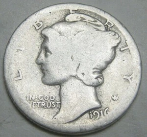 1916 S Mercury Dime circulated 90% Silver  Good  , Average circulated - Picture 1 of 2