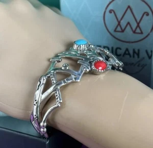FRITZ CASUSE/CAROL POLLACK/AW TURQUOISE CORAL SILVER CUFF BRACELET 7.0-7.5 Sz L - Picture 1 of 6