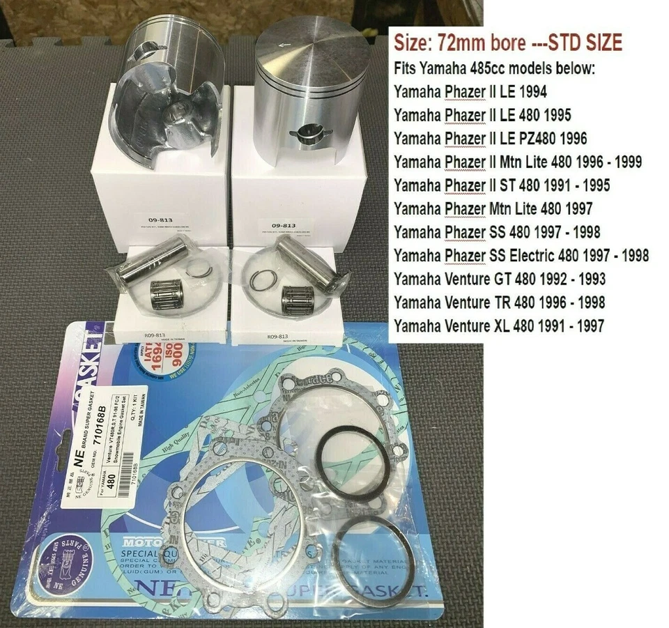 1991-96 97 98 99 Yamaha 485 Phazer II_LE_SS_Mtn Lite/Venture Pistones/Juntas KIT Foto 1 de 3