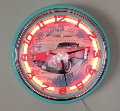 Neonetics Ford Thunderbird Neon Wall Clock 12" Model NWC Foto 1 de 4