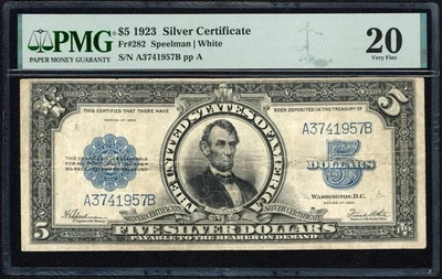 1923 $5 Five Dollar Porthole Silver Certificate Note Fr#282 PMG VF 20 - Image 1 of 2