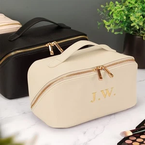 Personalisierte Kosmetiktasche individuell Monogramm Kosmetiktasche offen flach Etui Geschenk für Sie - Bild 1 von 50