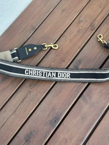 Christian Dior Embroidered Leather and Canvas Handbag Strap Black Used - Picture 1 of 19