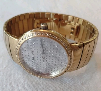 Croton Genuine Diamond Face Swiss Quartz Stainless Mens Watch 3 ATM Water Resist - Image 1 of 4