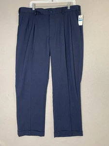 Pantaloni da viaggio Van Heusen uomo 36x30 blu vestibilità classica premium pieghettati senza ferro - Foto 1 di 10