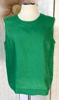 Blusa HOBBS London 100% linho verde botão costas sem mangas tamanho EUA 8 - Imagem 1 de 4