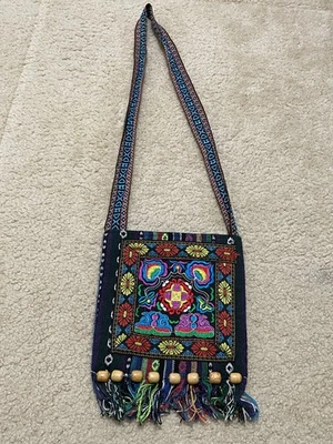 Вышитые деревянные бусины культурный наплечная Дамская сумка сумочка сумка бахрома акцент - Изображение 1 из 4