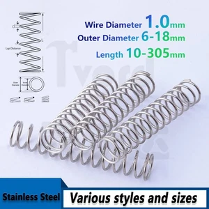 1.0mm Cylindrical Helical Compression Spring Length 10-305mm 304 Stainless Steel - Picture 1 of 8