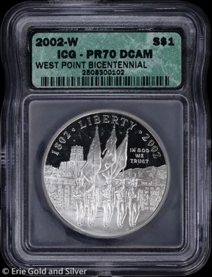 2002-W $1 Proof West Point Bicentennial Commem Silver Dollar ICG PR 70 DCAM - Image 1 of 4