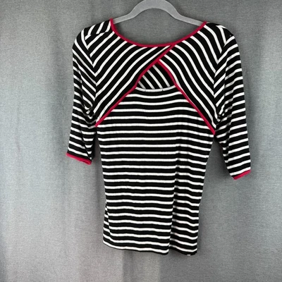 Fenn Wright Manson Top Shirt Sz S White Black Striped Red Shoulder 3/4 Sleeve - Image 1 of 4
