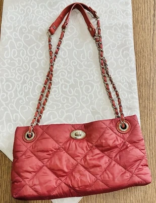 DKNY Quilted Nylon Slim Shoulder Bag Crossbody Burnt Orange Rust Chain Strap - Image 1 of 4