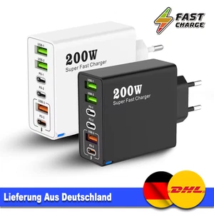 200W USB-C 6-fach Schnellladegerät 3x USB-C 3x USB Charger Mehrfach Stecker - Bild 1 von 10