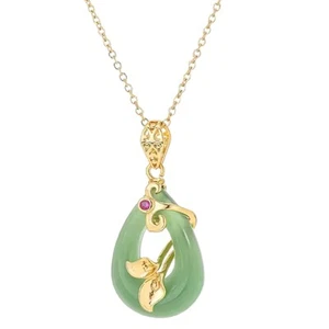 Green Jade Necklace,18K Gold Plated Necklace,Gift For Woman,Minimalist Necklace. - Picture 1 of 10