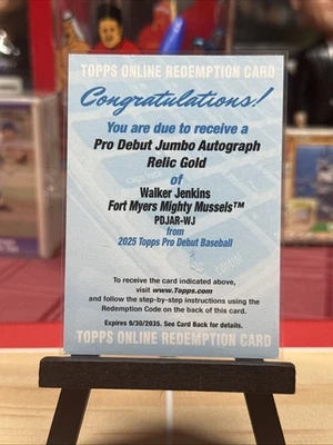 2025 Topps Pro Debut Walker Jenkins Jumbo Relic Autograph Gold Redemption - Image 1 of 2