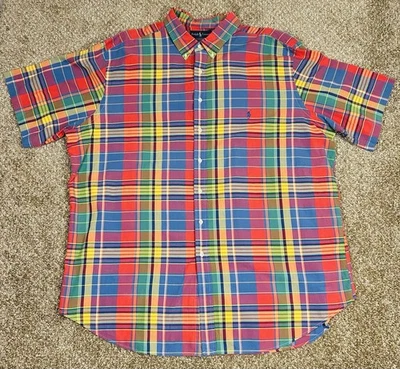 Polo Ralph Lauren Para Hombres Calce Clásico Madras Cuadros Manga Corta Con Botones 3XLT Foto 1 de 4