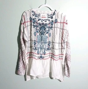 Blusa Top Biya Johnny Was Talla Pequeña, Bordada Azul Rojo Blanco Relajada *mancha - Imagen 1 de 13