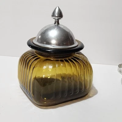 Bote de boticario de vidrio acanalado Artland ámbar piña estaño tapa hermética Foto 1 de 4