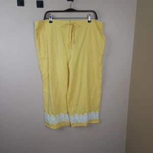 Pantalón Talbots Amarillo Mezcla Lino Capri Bordado Talla 16P - Imagen 1 de 10