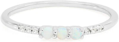 Dainty Stackable Three Round Shape Stone Opal Promise Ring Band  10K Solid Gold - Image 1 of 4