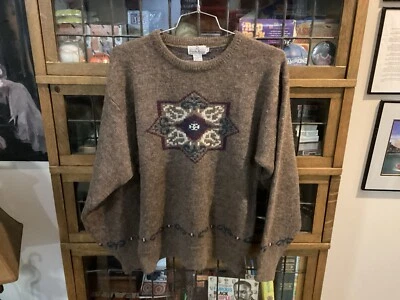Suéter Tejido Estrella Marrón Mezcla Lana Alpaca Neiman Marcus De Colección Talla L - Genial Foto 1 de 4