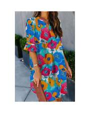 Floral Ruffle Sleeve Shift Dress  -  Floral  - Multicolor