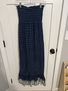 Juicy couture Maxi Dress Beach Strapless Blue Print Size Small - Picture 1 of 5