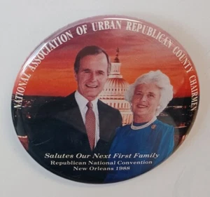 1988 George H.W. Bush Barbara Republikanische Politische Kampagne Pinback Button - Bild 1 von 2
