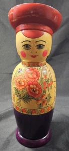 Vintage Russian Wood Carved Nesting Doll 13.5”Tall Sticker USSR Bottle Holder - Picture 1 of 14