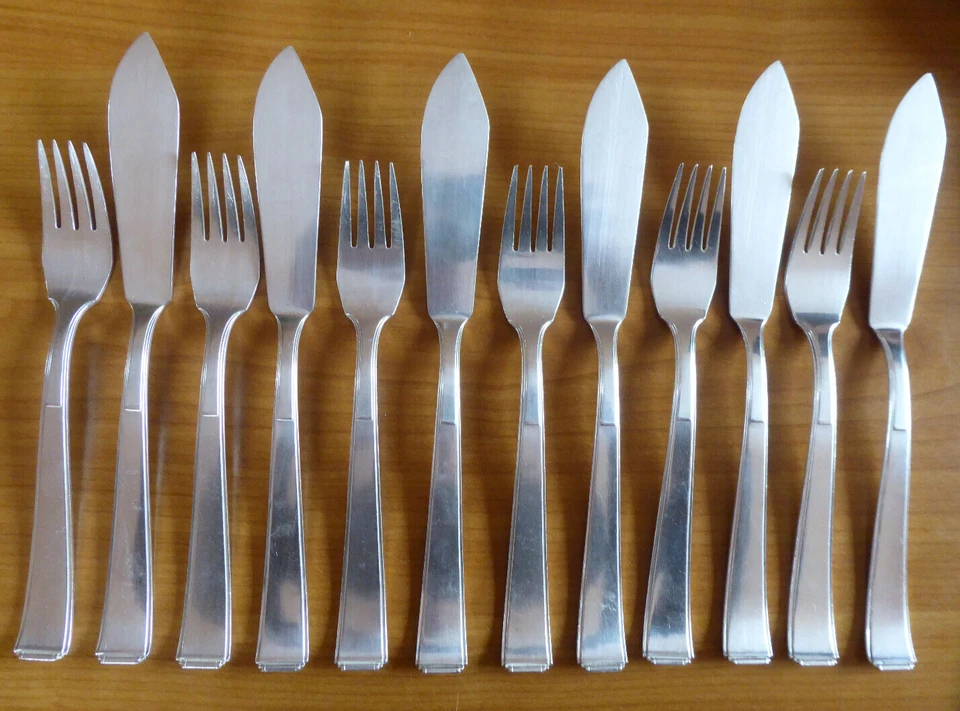 BSF - Fischbesteck - Mod. 93 - Bauhausstil -  Silber 90 - 6 Pers. - 12 Teile - Bild 1 von 1