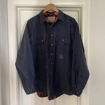 LL Bean Shirt Denim Shacket Flannel Jacket Lined Distressed Men’s Large Regular - Image 1 of 4