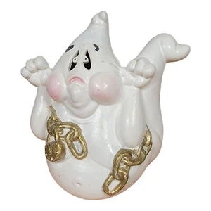 Halloween Ceramic Ghost Hear No Evil w/ chains Hand painted Vintage Replacement - Picture 1 of 17