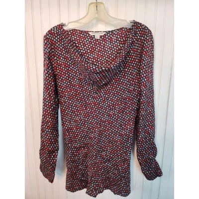 Pendelton драпировки шеи геометрический принт шелковая блузка с длинным рукавом женщин Топ Sz 10 - Изображение 1 из 4