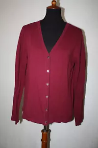 LL Bean Sz M Reg Burgundy Cotton Button Front Cardigan Sweater - Picture 1 of 6