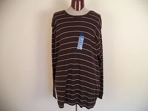 Big Men's Brown Basic Editions Round Neck  Striped Polo Shirt. 2XL. Long Sleeve - Picture 1 of 9