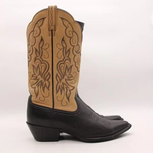 Ariat Black Tan Leather Cowgirl Boots Woman’s 8.5 B Western Pointed Toe 15781 - Picture 1 of 8