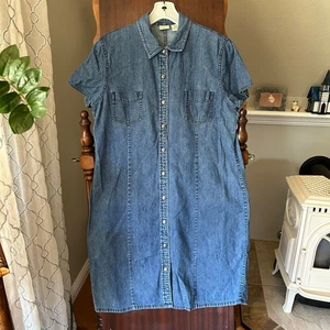 L.L. Bean Denim Jean Short Sleeve Button Down Dress size 18 - Picture 1 of 9