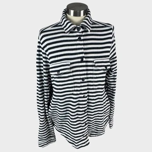 Chaqueta Duffield Lane Mujer Pequeña Botón Frontal Negra Blanca Camisa a Rayas - Imagen 1 de 4