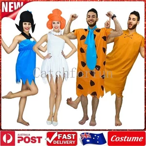 Adults Flintstones Family Costume Cosplay Fred Betty Barney Rubble Wilma Outfits - Picture 1 of 19