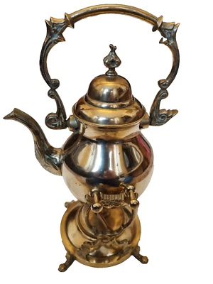 Coffee Pot Tea Pot with Stand and Burner Solid Brass 30cm Unused Vintage - Image 1 of 4