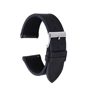22mm Quality Black Leather Watch Band Strap with quick release pins - Picture 1 of 12