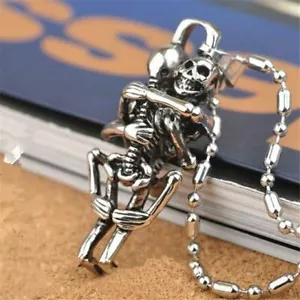 Collana Uomo Coppia Teschi Infinito Acciaio Inox Nero Abbraccio Amore Catena Ciondolo - Foto 1 di 12